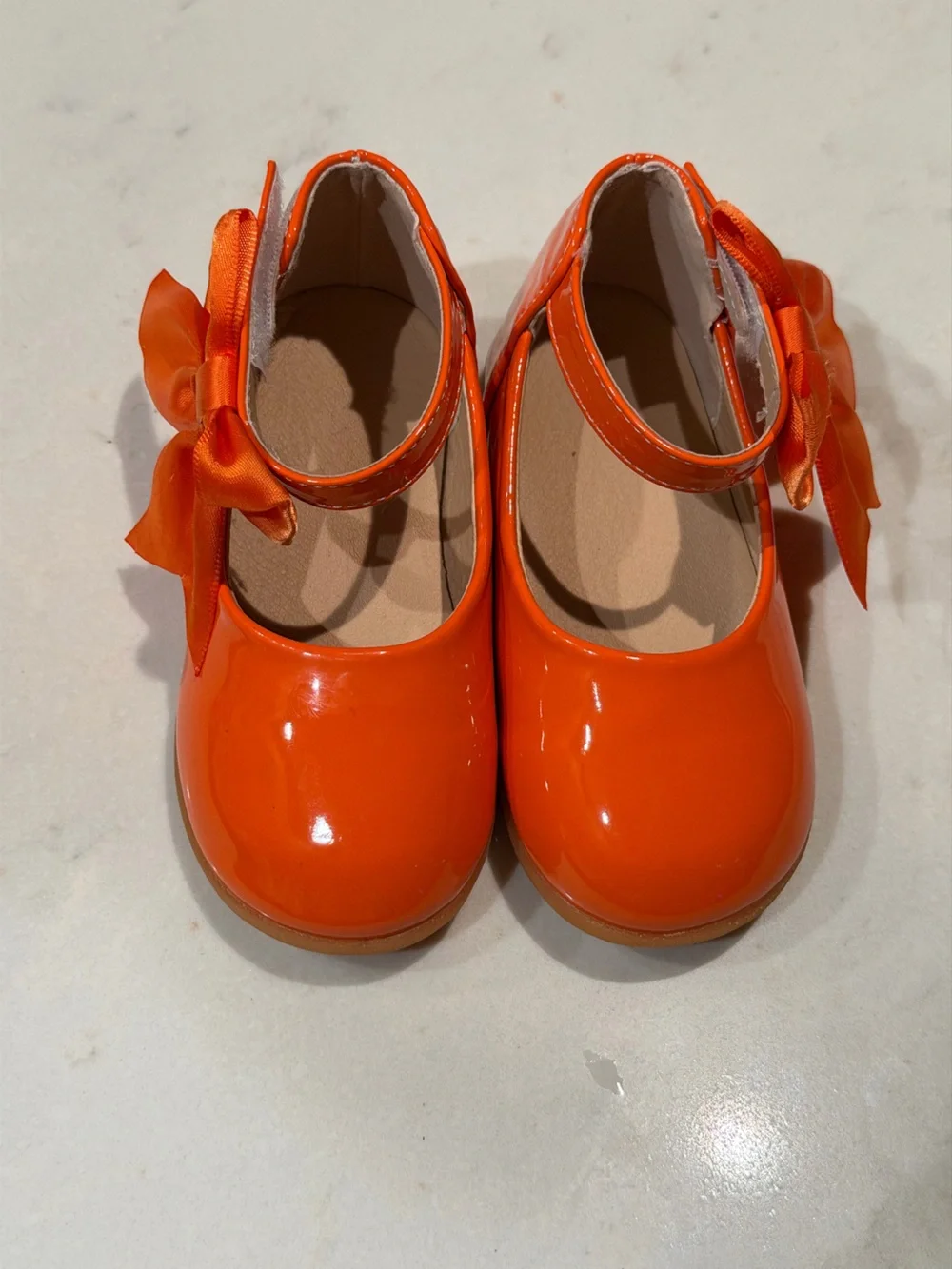 Kids Orange Patent Mary Jane Shoes with Bow